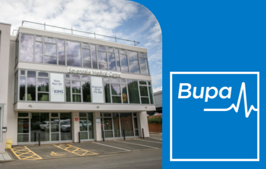 Front of Sevenoaks Medical Centre and Bupa logo
