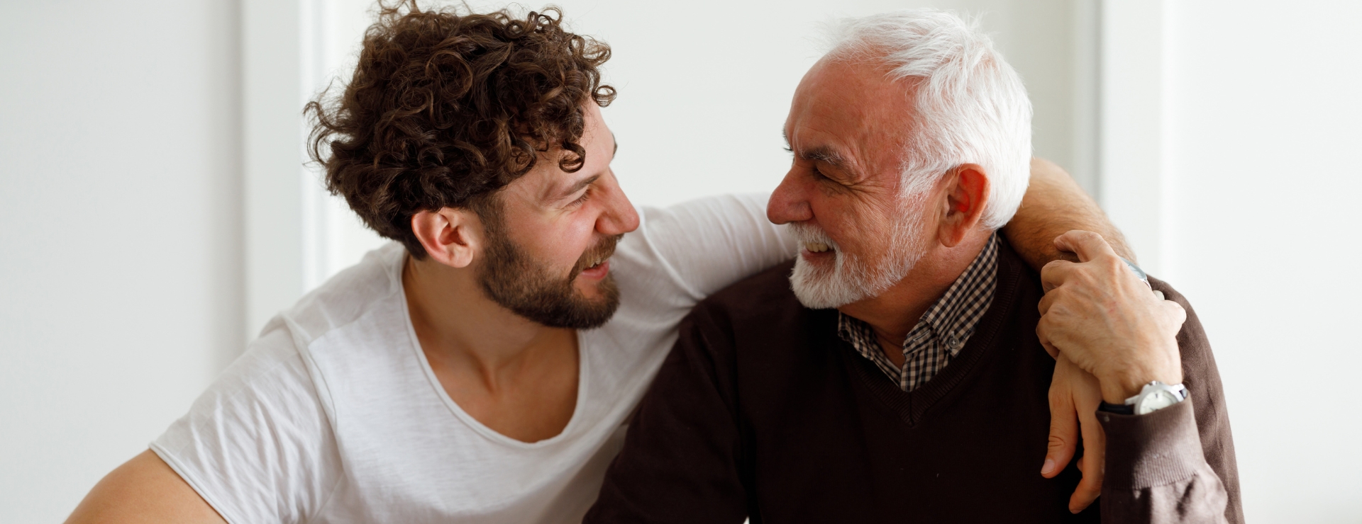 Father and Son talking and laughing