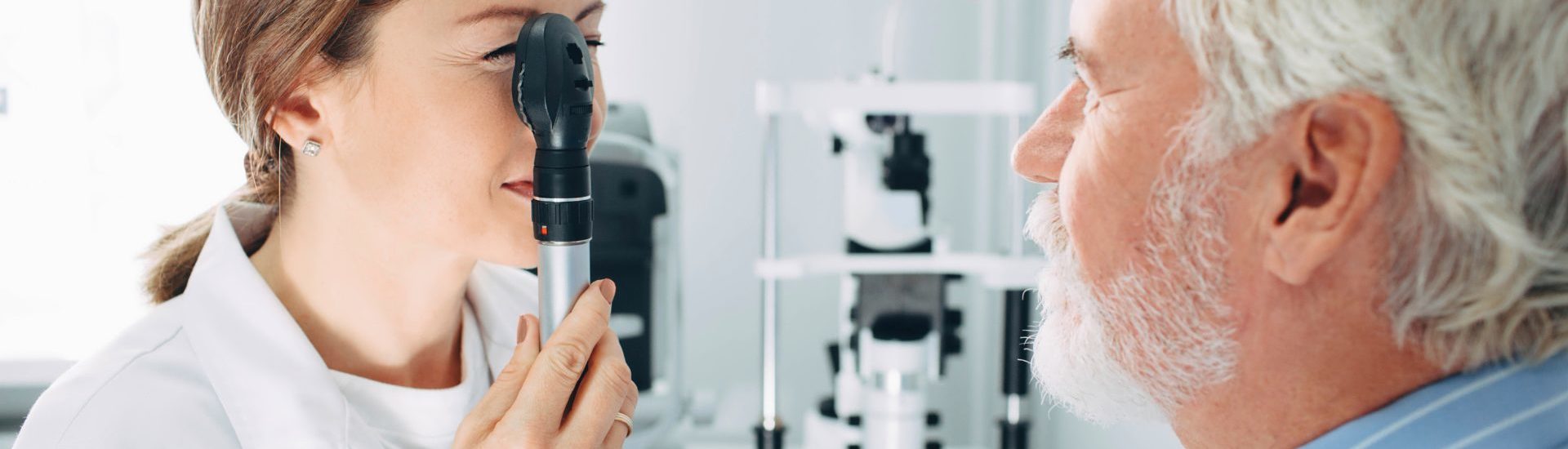 Man having his eyes examined for cataracts.