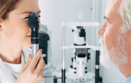 Man having his eyes examined for cataracts.