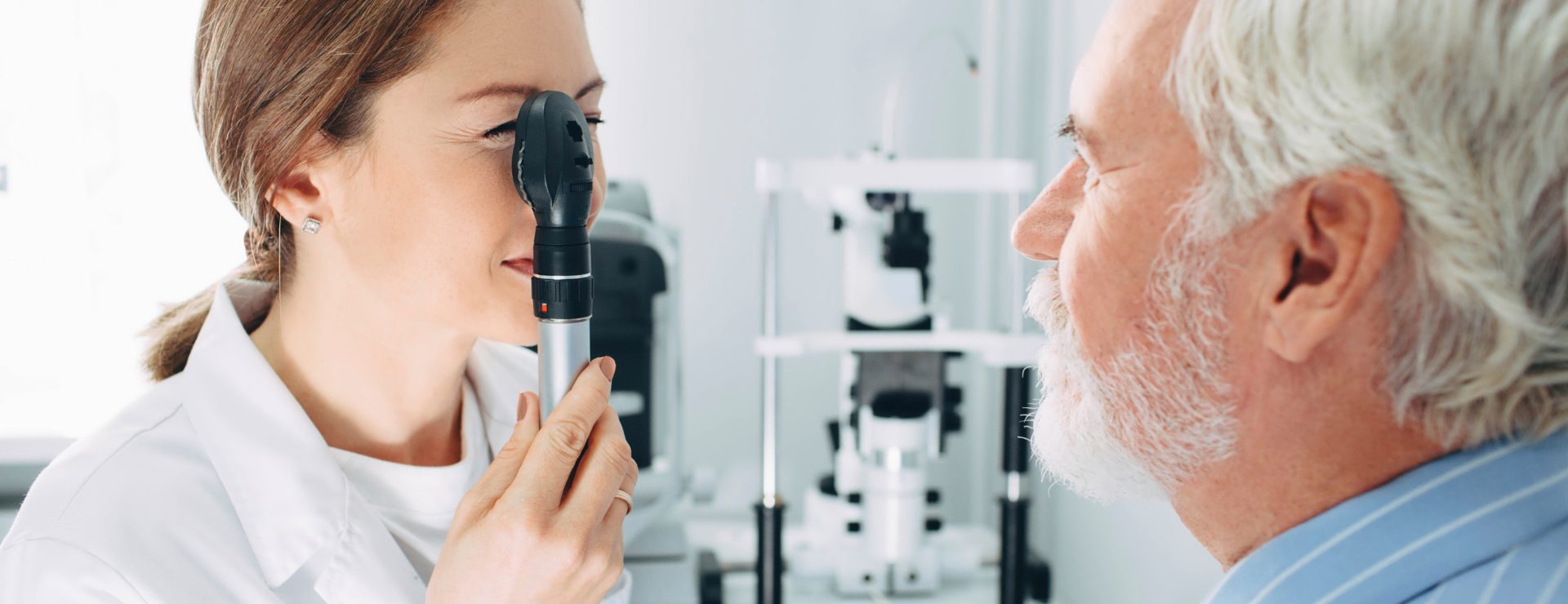 Man having his eyes examined for cataracts.